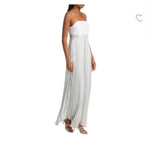 Alice + Olivia Despina Metallic Pleated Maxi Dress In White Silver